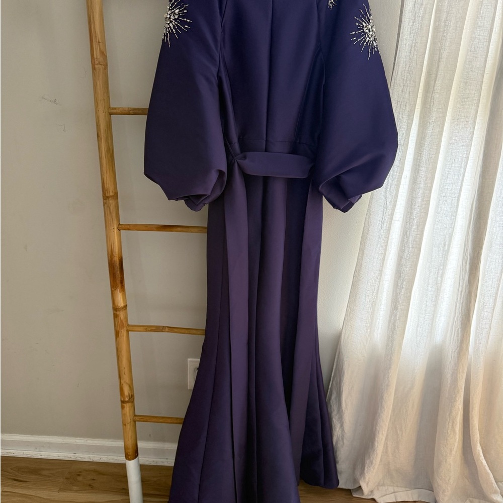 Badgley Mischka Deep Purple Beaded Puff-Sleeve Maxi Dress - Picture 6 of 6